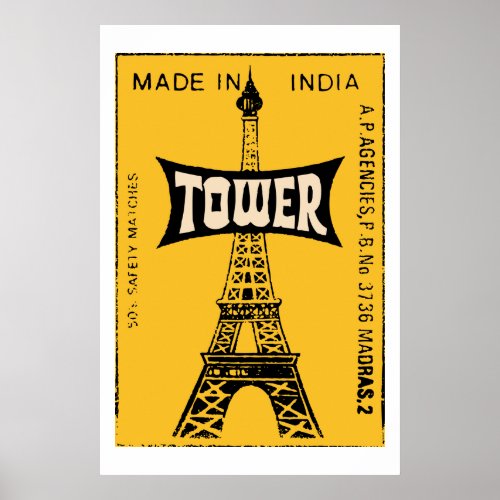 TOWER Indian vintage matchbox cover Poster