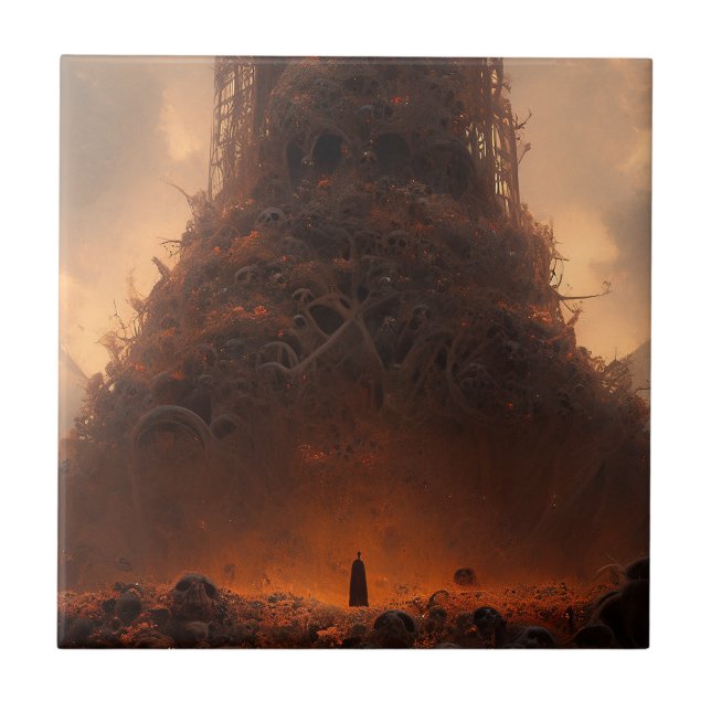 Tower Made Of Bones Dark Fantasy Art Ceramic Tile (Front)