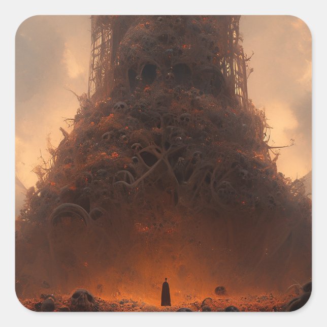 Tower Made Of Bones Dark Fantasy Art Square Sticker (Front)