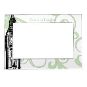 Tower of Big Ben with Green Swirls Magnetic Photo Frame