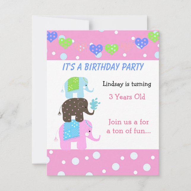 Tower of Elephants Birthday Invitation (Front)