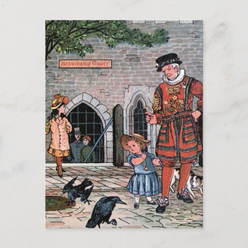 Tower of London Ravens Vintage Illustration Postcard