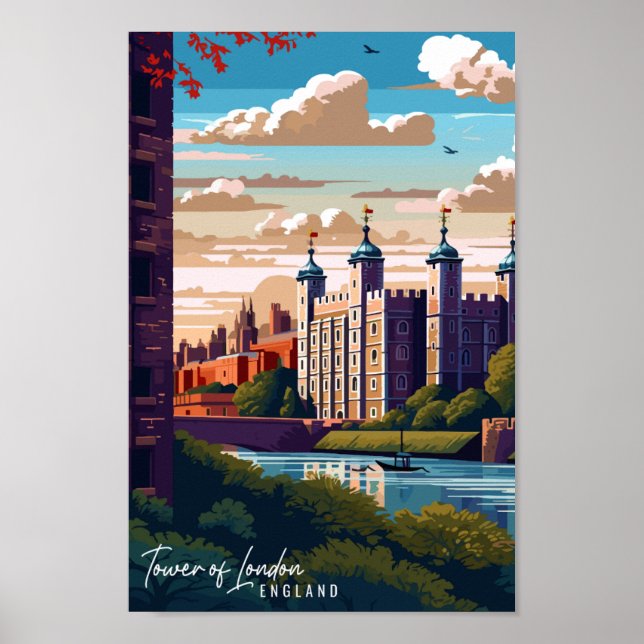 Tower of London vintage travel illustration Poster (Front)