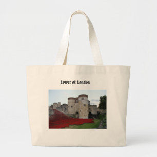Tower of London with Red Poppies Large Tote Bag