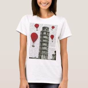Tower of Pisa and Red Hot Air Balloons T-Shirt