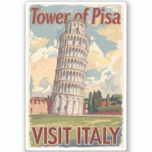 Tower of Pisa Italy Painterly Travel Art Vintage Sticker