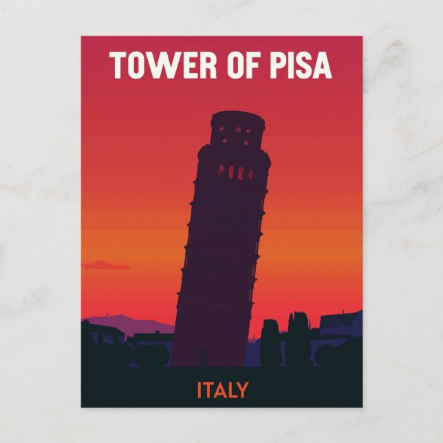 Tower of Pisa Italy Retro Sunset Postcard (Front)
