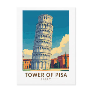 Tower of Pisa Italy Travel Art Vintage Postcard