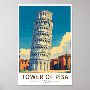 Tower of Pisa Italy Travel Art Vintage Poster