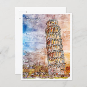 Tower of Pisa Italy vintage travel watercolor Postcard