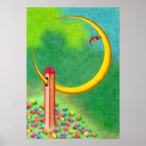 Tower that captured the crescent moon. poster