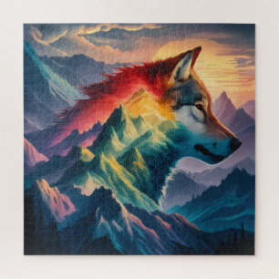 Towering Mountain Silhouette Wolf Sunset Jigsaw Puzzle