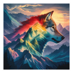 Towering Mountain Silhouette Wolf Sunset Photo Print