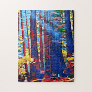 Towering redwood trees in bold, glowing colors jigsaw puzzle