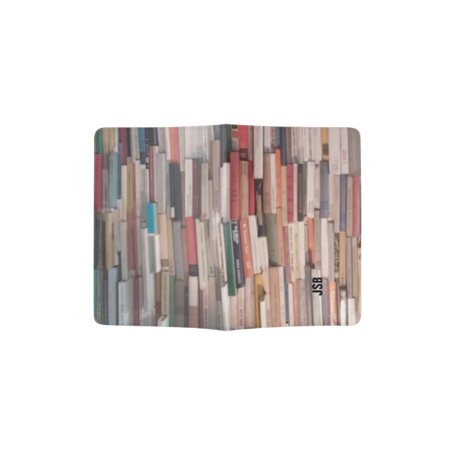 Towering Wall of Books Subtle Custom Monogram Passport Holder (Opened)