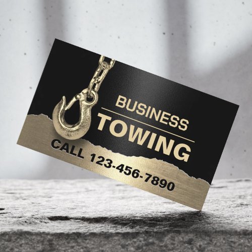 Towing Company Gold Tow Hook Modern Black Business Card