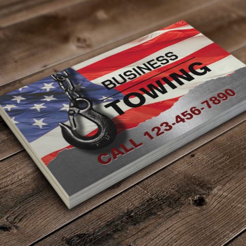 Towing Company Patriotic Metal Tow Truck Hook  Business Card