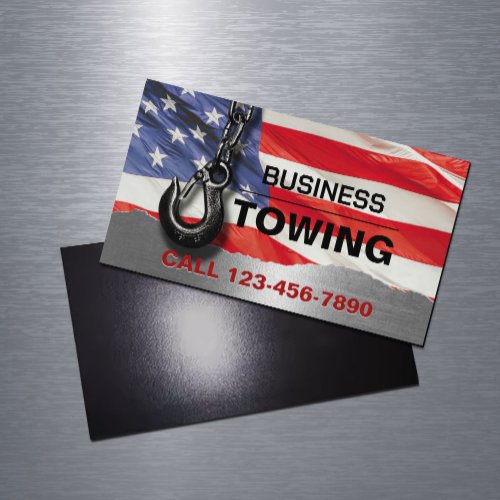 Towing Company Patriotic Metal Tow Truck Hook  Business Card Magnet