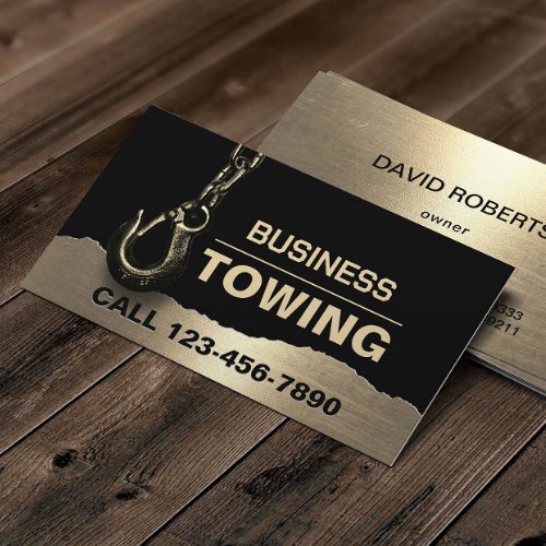 Towing Company Professional Black  Gold Tow Hook Business Card