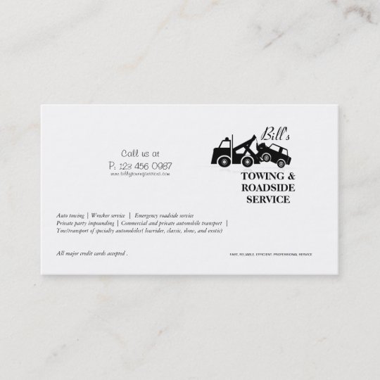 Towing Roadside Wrecker Service Business Card | Zazzle.com