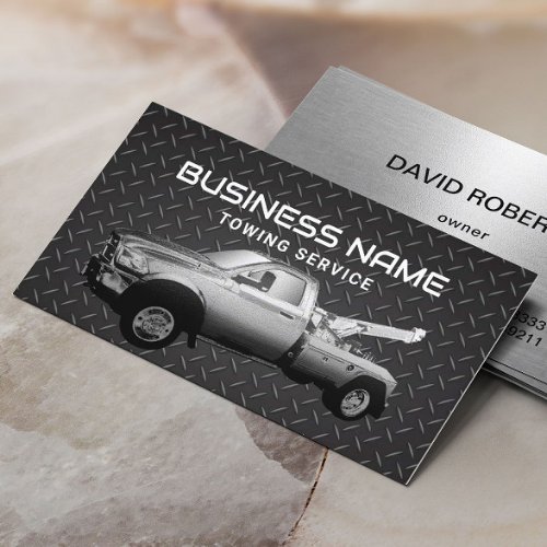Towing Service Black Metal Tow Truck Professional  Business Card