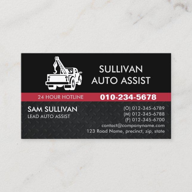 Towing Tow Truck Auto Assist Business Card (Front)