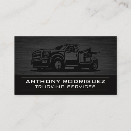 Towing Truck  Black Metal Background Business Card