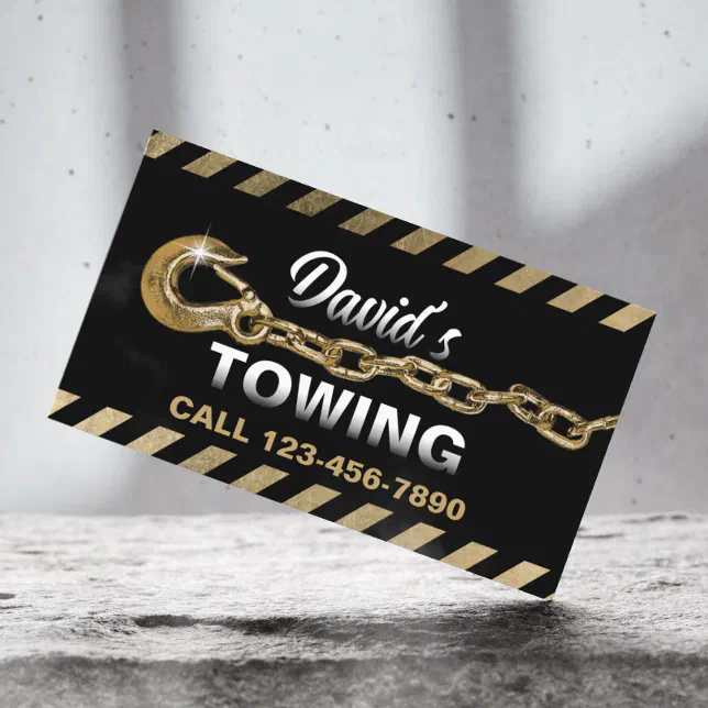 Towing Truck Car Gold Tow Chain Hauling Service Business Card | Zazzle