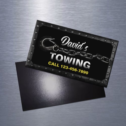 Towing Truck Car Hauling Service Metal Framed Business Card Magnet