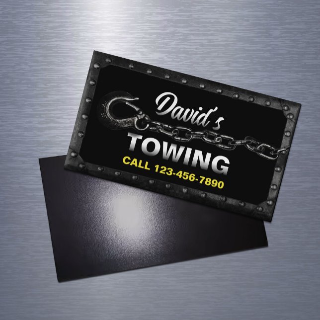 Towing Truck Car Hauling Service Metal Framed Business Card Magnet (Creator Uploaded)