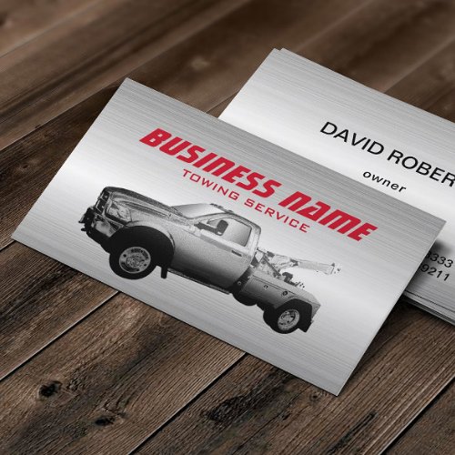 Towing Truck Professional Red Text Metallic Business Card