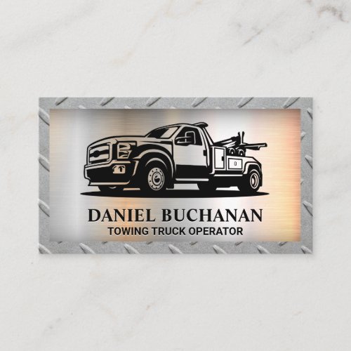 Towing Truck Vehicle  Metal Background Business Card