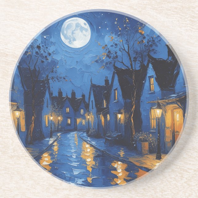 Town at night with lights and lanterns coaster (Front)