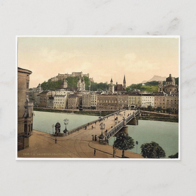 Town bridge, Salzburg, Austro-Hungary rare Photoch Postcard (Front)