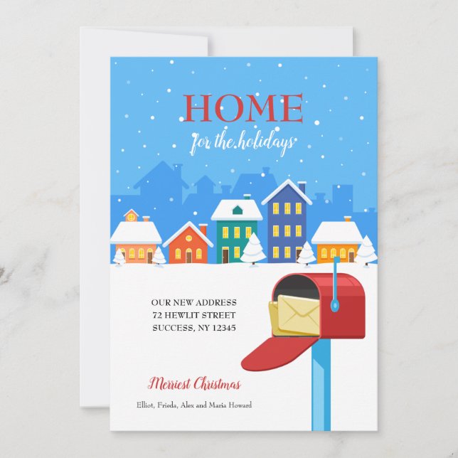 Town Christmas Mailbox Moved Greeting Card (Front)