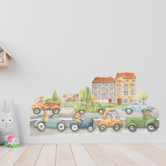 Town Cute Animals Driving Cars Right Side of Road  Wall Decal (Creator Uploaded)