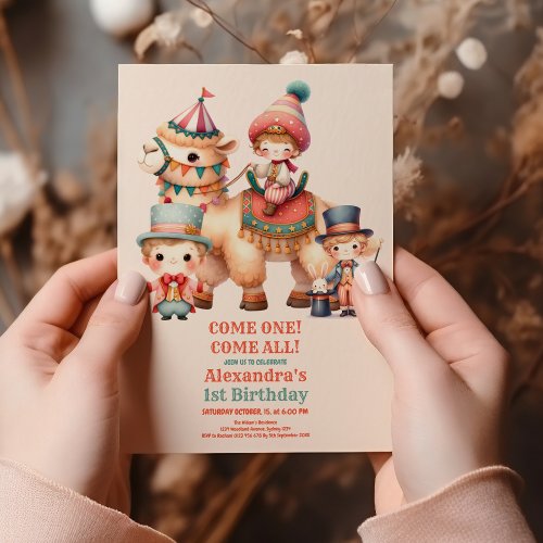 Town Cute Kids Carnival Circus Show 1st Birthday Invitation