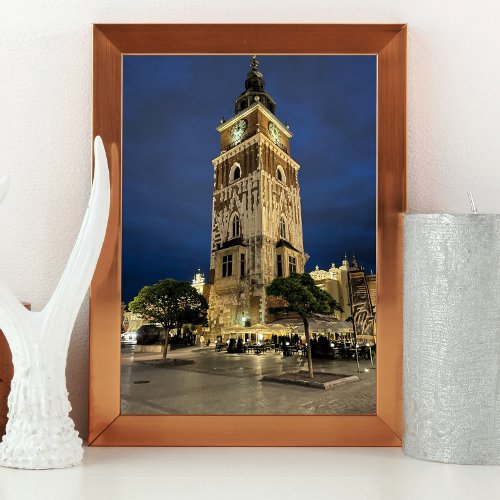 Town Hall Tower Krakow Poland Night Poster