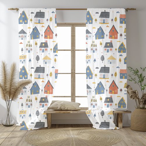 Town Kids Houses Nursery Sheer Curtains