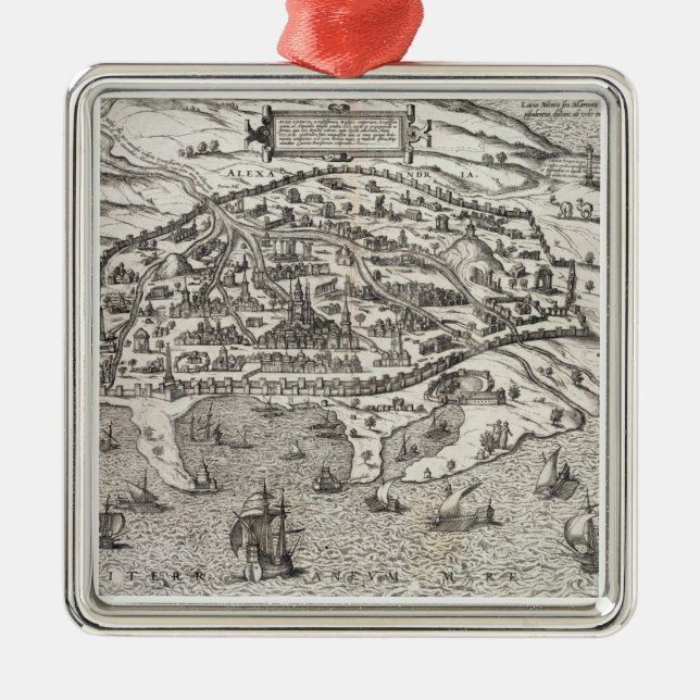 Town map of Alexandria in Egypt, c.1625 (engraving Metal Ornament (Front)