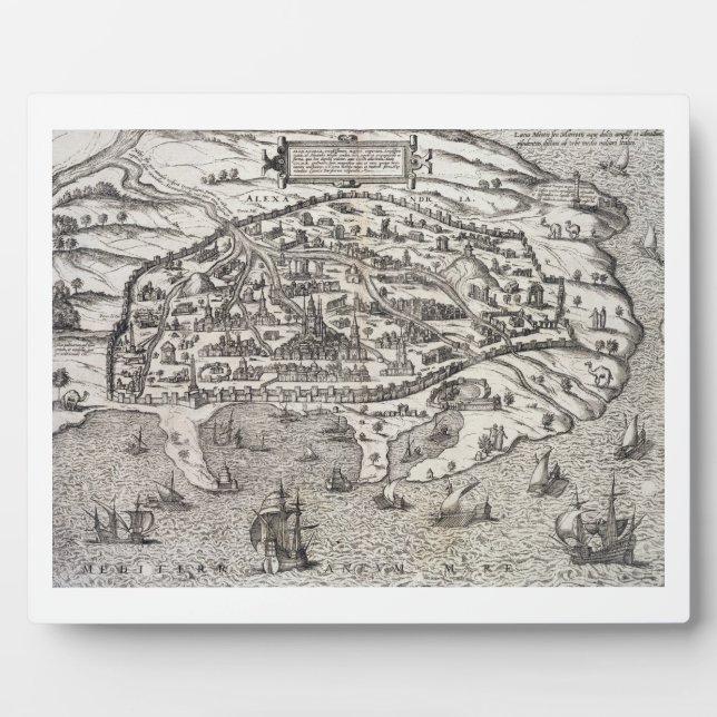 Town map of Alexandria in Egypt, c.1625 (engraving Plaque (Front)