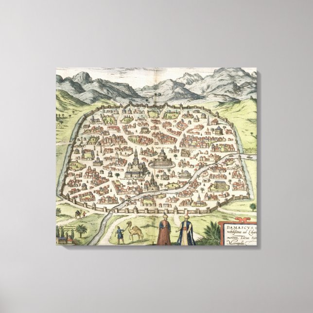 Town map of Damascus, Syria, 1620 (engraving) Canvas Print (Front)