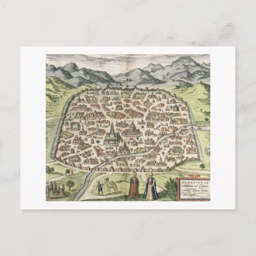 Town map of Damascus Syria 1620 engraving Postcard