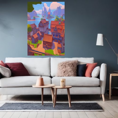 Town near the sea  AI Art  Poster