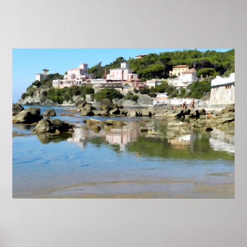 Town of Castiglioncello Tuscan coast painting Poster