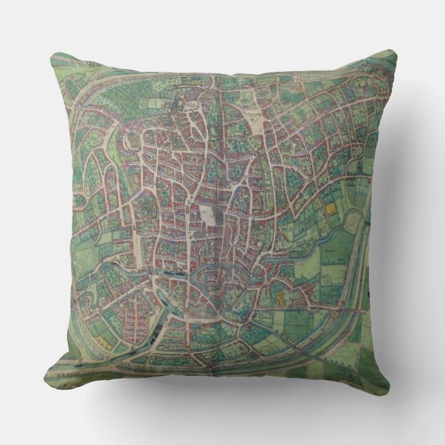 Town Plan of Brussels, from 'Civitates Orbis Terra Throw Pillow (Front)