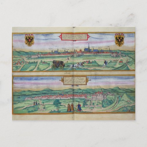 Town Plan of Vienna and Buda from Civitates Orbi Postcard