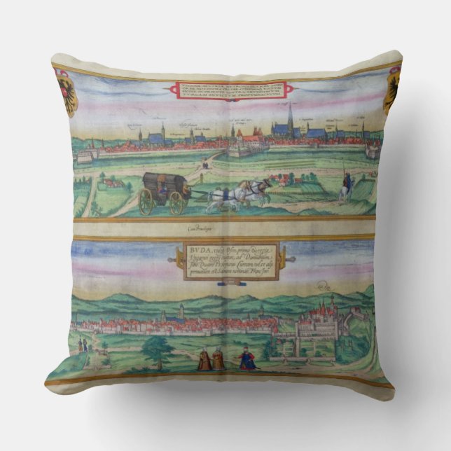 Town Plan of Vienna and Buda, from 'Civitates Orbi Throw Pillow (Front)