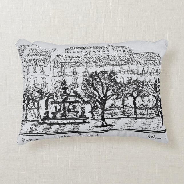 Town Square Placa Rossio | Lisbon, Portugal Accent Pillow (Front)