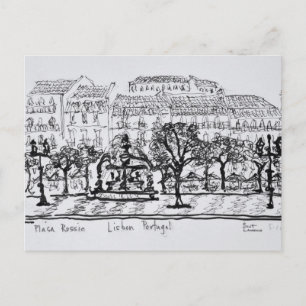 Town Square Placa Rossio Lisbon, Portugal Postcard